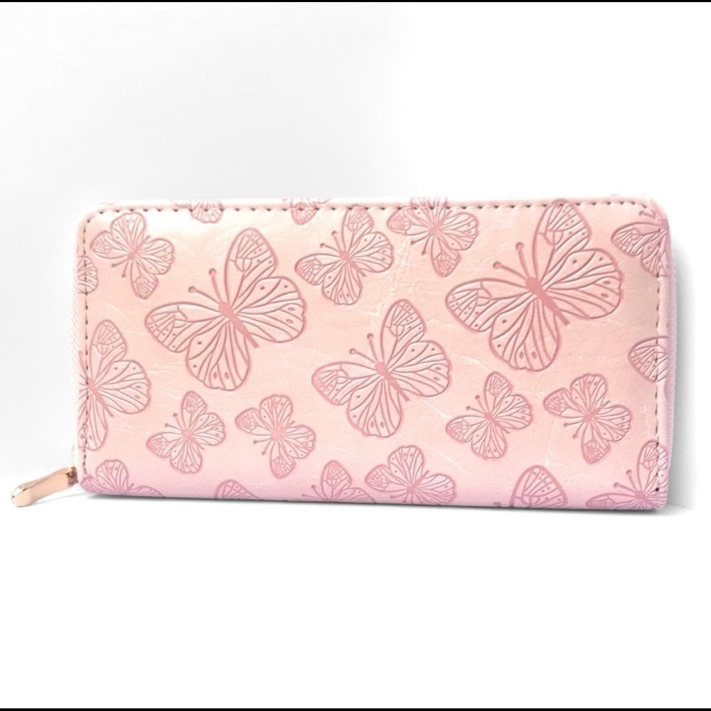 Pink Leather Embossed Butterfly Wallet